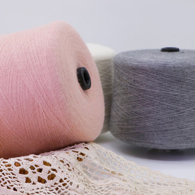 قطن ماكرام 57٪ 2/36Nm الوقوف الملونة مضادة للفطريات الخيط الأكريليك 5Ply Spandex كشمير مثل الخيط